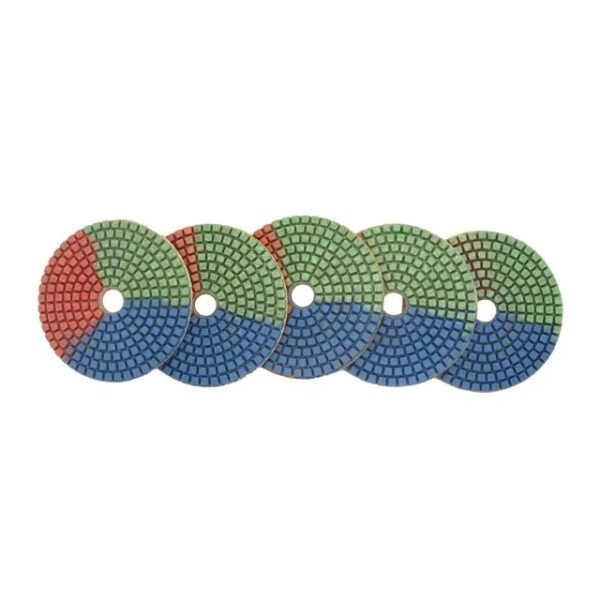 Almofadas de polimento de diamante úmido para resina de máquina de três cores 4IN feitas à mão para piso de granito, quartzo e mármore